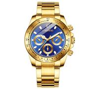 FANMIS Classics Business Analog Watch Big Face Quartz Luminous Waterproof Analog Quartz Stainless Steel Watch Elegant Gift Watch for Men, Gold Blue, Quartz Watches