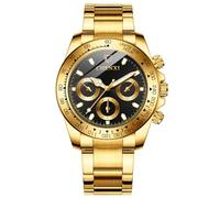 FANMIS Classics Business Analog Watch Big Face Quartz Luminous Waterproof Analog Quartz Stainless Steel Watch Elegant Gift Watch for Men, Gold Black, Quartz Watches