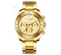 FANMIS Classics Business Analog Watch Big Face Quartz Luminous Waterproof Analog Quartz Stainless Steel Watch Elegant Gift Watch for Men, Gold Gold, Quartz Watches