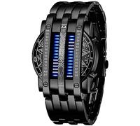 FANMIS Creative Mens Binary Matrix Blue LED Digital Watch Fashion Classic Black Plated Waterproof LED Backlight Bracelet Watches, X Black Blue, Dress Watch