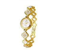 FANMIS Elegant Hollow Four Leaf Clover Womens Bracelet Gold Tone Watch Waterproof Luxury Diamond Dress Ladies' Bracelet Watch Four Leaf Clover Design Ladies' Timepiece, X Gold White