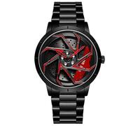 FANMIS Fashion Men Racing Watch 3D Rotating Design Stainless Steel Big Dial Waterproof Watch Suitable for Men and Car Lovers, A Steel Black Red, Bracelet