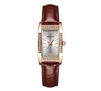 FANMIS Fashionable Rectangular Diamond Inlaid Small Dial Waterproof Women's Leather Quartz Watch, brown, Business Casual Fashion Sports