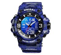 FANMIS Men's Analog Digital Outdoor Sports Watch Military Tactics Multi Function Watch LED Electronic Large Dual Display Watch Army Luminous Waterproof Watch, Camouflage Blue
