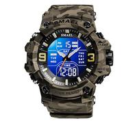 FANMIS Men's Analog Digital Outdoor Sports Watch Military Tactics Multi Function Watch LED Electronic Large Dual Display Watch Army Luminous Waterproof Watch, Camouflage Khaki