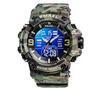 FANMIS Men's Analog Digital Outdoor Sports Watch Military Tactics Multi Function Watch LED Electronic Large Dual Display Watch Army Luminous Waterproof Watch, Camouflage Green, Japanese