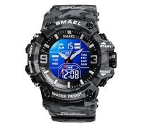 FANMIS Men's Analog Digital Outdoor Sports Watch Military Tactics Multi Function Watch LED Electronic Large Dual Display Watch Army Luminous Waterproof Watch, Camouflage Gray