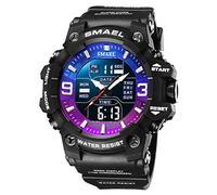 FANMIS Men's Analog Digital Outdoor Sports Watches Military Tactics Multi Function Watch LED Electronic Large Dual Display Watch Army Luminous Waterproof Wrsitwatch, Black Blue Purple