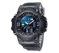 FANMIS Men's Analog Digital Outdoor Sports Watches Military Tactics Multi Function Watch LED Electronic Large Dual Display Watch Army Luminous Waterproof Wrsitwatch, Transparent Gray