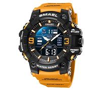 FANMIS Men's Analog Digital Outdoor Sports Watches Military Tactics Multi Function Watch LED Electronic Large Dual Display Watch Army Luminous Waterproof Wrsitwatch, Orange, Digital