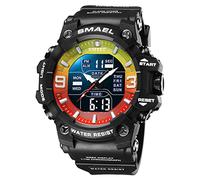 FANMIS Men's Analog Digital Outdoor Sports Watches Military Tactics Multi Function Watch LED Electronic Large Dual Display Watch Army Luminous Waterproof Wrsitwatch, Black Red Green