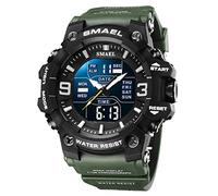 FANMIS Men's Analog Digital Outdoor Sports Watches Military Tactics Multi Function Watch LED Electronic Large Dual Display Watch Army Luminous Waterproof Wrsitwatch, Army Green