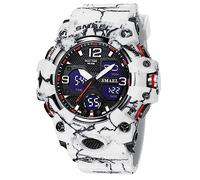 FANMIS Men's Analog Digital Sports Watches Large Face Military Multifunctional LED Backlight Waterproof Watch, X Camo White, Modern