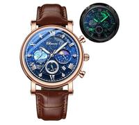 FANMIS Mens Classic Multifunction Sport Analog Waterproof Luminous Chronograph Starry Sky Moon Phase Leather Band Wrist Watch, Brown, Fashion Watch