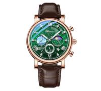 FANMIS Men's Classic Multifunctional Military Sports Analog Watch Business Dress Waterproof Luminous Chronograph Starry Sky Moon Phase Leather Wristwatch, Z Brown Green, Fashion watch