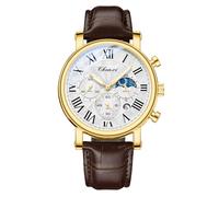 FANMIS Men's Classic Multifunctional Military Sports Analog Watch Business Dress Waterproof Luminous Chronograph Starry Sky Moon Phase Leather Wristwatch, X Gold Brown, Fashion watch