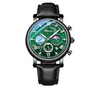 FANMIS Men's Classic Multifunctional Military Sports Analog Watch Business Dress Waterproof Luminous Chronograph Starry Sky Moon Phase Leather Wristwatch, Z Black Green, Fashion watch