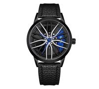 FANMIS Men's Creative 3D Car Wheel Watches Rim Hub Design Fashion Quartz Stylish Wristwatch Large Dial Skeleton Waterproof Watch, Suitable for Men and Car Enthusiasts, Blue