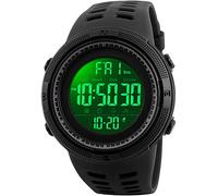 FANMIS Mens Digital LED Sports Watch Military Multifunction 12H/24H Time Dual Time Alarm Countdown Back Light with Simple Design 164FT 50M Water Resistant Calendar Month Date Day Watch, Black,