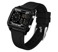 FANMIS Men's Digital Sports Watch Square 5ATM LED Silicone Stopwatch, Black