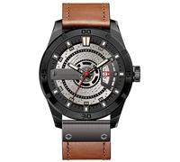 FANMIS Mens Leather Strap Watches Sandwich Dial Black Plated Stainless Steel Classic Casual Dress Waterproof Date Analog Quartz Watch, Khaki, Quartz Watch