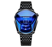 FANMIS Men's LED Binary Digital Watches, Blue Dial, Silver Stainless Steel Bracelet, Waterproof, Glow In The Dark, Sports Watch
