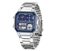 FANMIS Men's Luxury Digital Quartz Waterproof Wrist Watches Dual Time Countdown Alarm Stopwatch Backlight Multi-Function Watch, Z Silver Blue