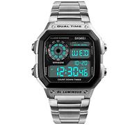 FANMIS Men's Luxury Digital Quartz Waterproof Wrist Watches Dual Time Countdown Alarm Stopwatch Backlight Multi-Function Watch, Silver, Digital,Quartz Watch