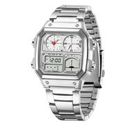 FANMIS Men's Luxury Digital Quartz Waterproof Wrist Watches Dual Time Countdown Alarm Stopwatch Backlight Multi-Function Watch, Z Silver White