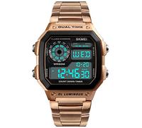 FANMIS Men's Luxury Digital Quartz Waterproof Wrist Watches Dual Time Countdown Alarm Stopwatch Backlight Multi-Function Watch, Rose gold, Digital