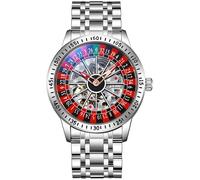 FANMIS Men's Luxury Roulette Wheel Automatic Mechanical Watch Hollow Skeleton Dial Design Watches Stainless Steel Waterproof Business Luxury Automatic Self-Wind Wristwatch, Silver Steel