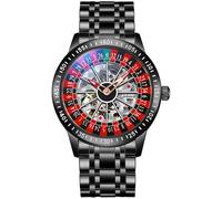 FANMIS Men's Luxury Roulette Wheel Automatic Mechanical Watch Hollow Skeleton Dial Design Watches Stainless Steel Waterproof Business Luxury Automatic Self-Wind Wristwatch, Blaack Steel