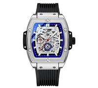 FANMIS Men's Luxury Skeleton Automatic Mechanical Wrist Watches Hollow Design Waterproof Luminous Watch Self-Winding Business Dress Watch with Silicone Strap, Silver, Mechanical,Self-winding
