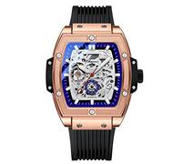FANMIS Men's Luxury Skeleton Automatic Mechanical Wrist Watches Hollow Design Waterproof Luminous Watch Self-Winding Business Dress Watch with Silicone Strap, Rose gold, Mechanical,Self-winding