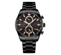 FANMIS Mens Luxury Watches Business Chronograph Dress Waterproof Leather Strap Analog Quartz Wrist Watch, Y Black black, Fashion