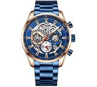 FANMIS Mens Luxury Watches Business Chronograph Dress Waterproof Stainless Steel Analog Quartz Wrist Watch, B Blue, Quartz Watch,Chronograph