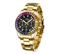 FANMIS Mens Luxury Wrist Watches Luminous Chronograph Analog Quartz Stainless Steel Fashion Waterproof Watch, X Gold black, Chronograph,Quartz Movement