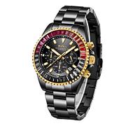 FANMIS Mens Luxury Wrist Watches Luminous Chronograph Analog Quartz Stainless Steel Fashion Waterproof Watch, X Black red, Chronograph,Quartz Movement