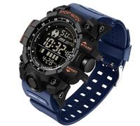FANMIS Mens Military Multifunction Digital LED Watch Electronic Waterproof Alarm Quartz Sports Watch, Blue, 52 Mm, Digital