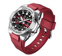 FANMIS Mens Military Multifunction Digital LED Watch Electronic Waterproof Alarm Quartz Sports Watch, Z Black red, Minimalist