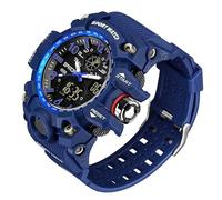 FANMIS Mens Military Multifunction Digital Watches 50M Water Resistant Electronic 7 Color LED Backlight Black Sports Watch, Blue, Digital