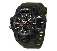 FANMIS Men's Military Sport Watch Large Face Digital Analog Dual Display Watch 5ATM Water Resistant Rugged Outdoor Watches with Alarm Stopwatch for Training, Hiking, Black Green