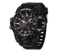 FANMIS Men's Military Sport Watch Large Face Digital Analog Dual Display Watch 5ATM Water Resistant Rugged Outdoor Watches with Alarm Stopwatch for Training, Hiking, All Black