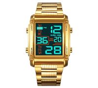 FANMIS Men's Multifunctional Sports Digital Watch Classics Business Quartz Watch LED Backlight Waterproof Stainless Steel Electronic Watch, Gold Black
