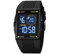 FANMIS Men's Rectangle Dial Sports Wrist Watches with 7 Colors Optional LED Backlight Multifunctional Alarm Stopwatch 12/24H Rubber Strap Watch, P Gold, backlight