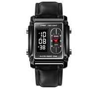 FANMIS Men's Rectangle Dial Sports Wrist Watches with 7 Colors Optional LED Backlight Multifunctional Alarm Stopwatch 12/24H Rubber Strap Watch, S Leather, Digital