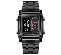 FANMIS Men's Rectangle Dial Sports Wrist Watches with 7 Colors Optional LED Backlight Multifunctional Alarm Stopwatch 12/24H Rubber Strap Watch, S Steel, Modern