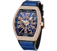 FANMIS Mens Skull Big Face Watches Rectangle Punk Diamond Dial Leather Strap Calendar Quartz Sports Wrist Watch, Rose Blue, Rectangle Punk Diamond Watch