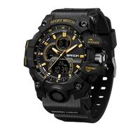 FANMIS Men's Solar Powered Casual Quartz Wrist Watch Analog Digital Multifunctional Black Sports Watch (Y Black Gold)