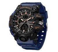 FANMIS Men's Solar Powered Casual Quartz Wrist Watch Analog Digital Multifunctional Black Sports Watch (X Blue)